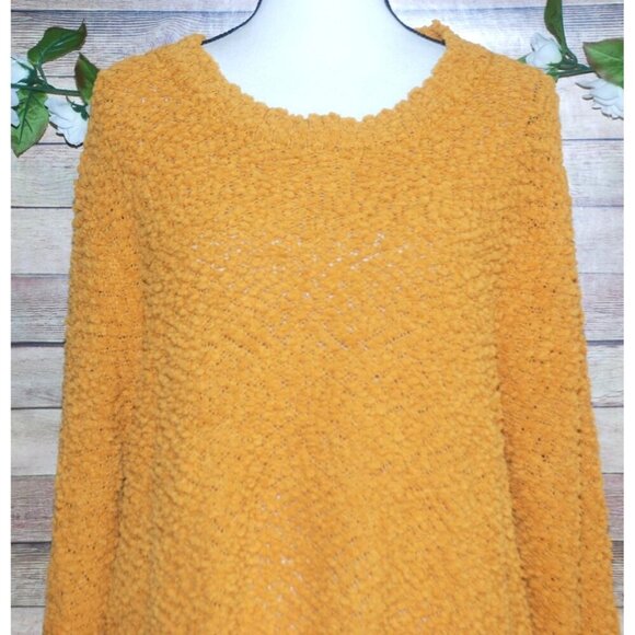 Zenana Mustard Yellow Knit Long Sleeve Pullover Sweater 1X Slouchy Casual Winter - Picture 2 of 8
